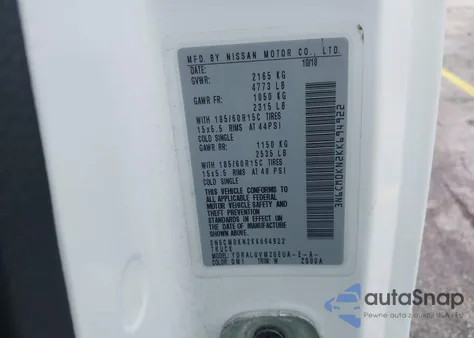 2019 Nissan Nv200 Compact Cargo Sv z USA, uszkodzony, nr VIN 3N6CM0KN2KK694922